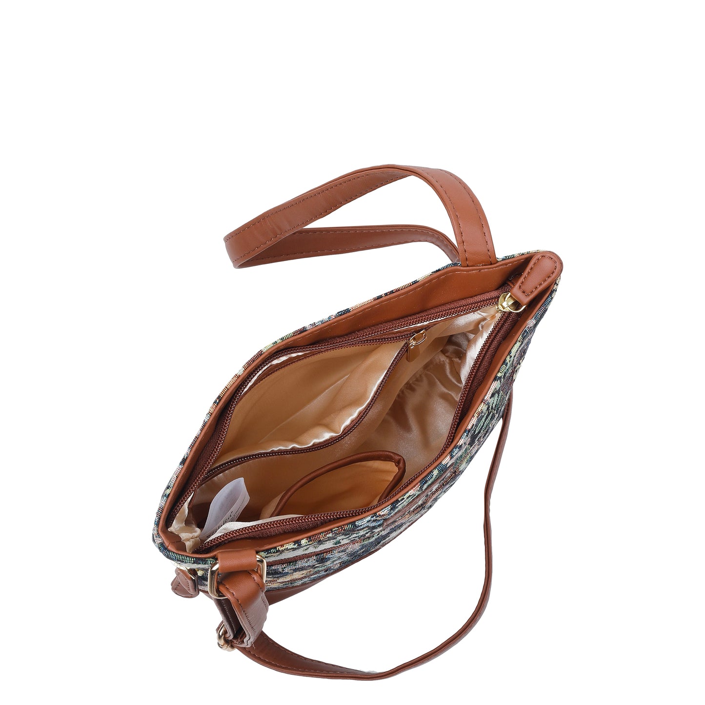 Women’s Botanical Tapestry Crossbody Bag – Messenger-Style Shoulder Purse with Vegan Leather Trim