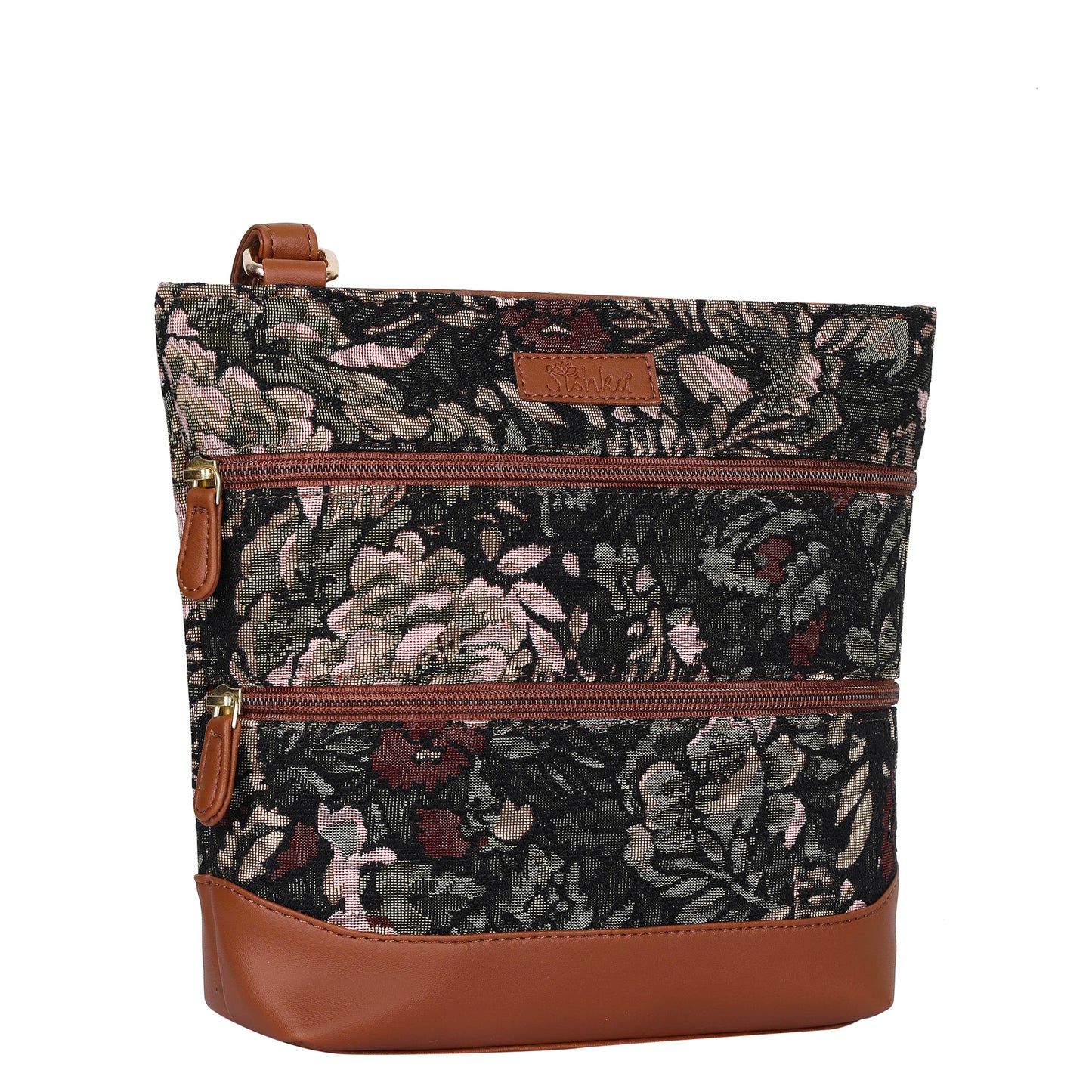 Women’s Vintage Tapestry Crossbody Sling Bag – Shoulder & Messenger Purse with with Vegan Leather Trim