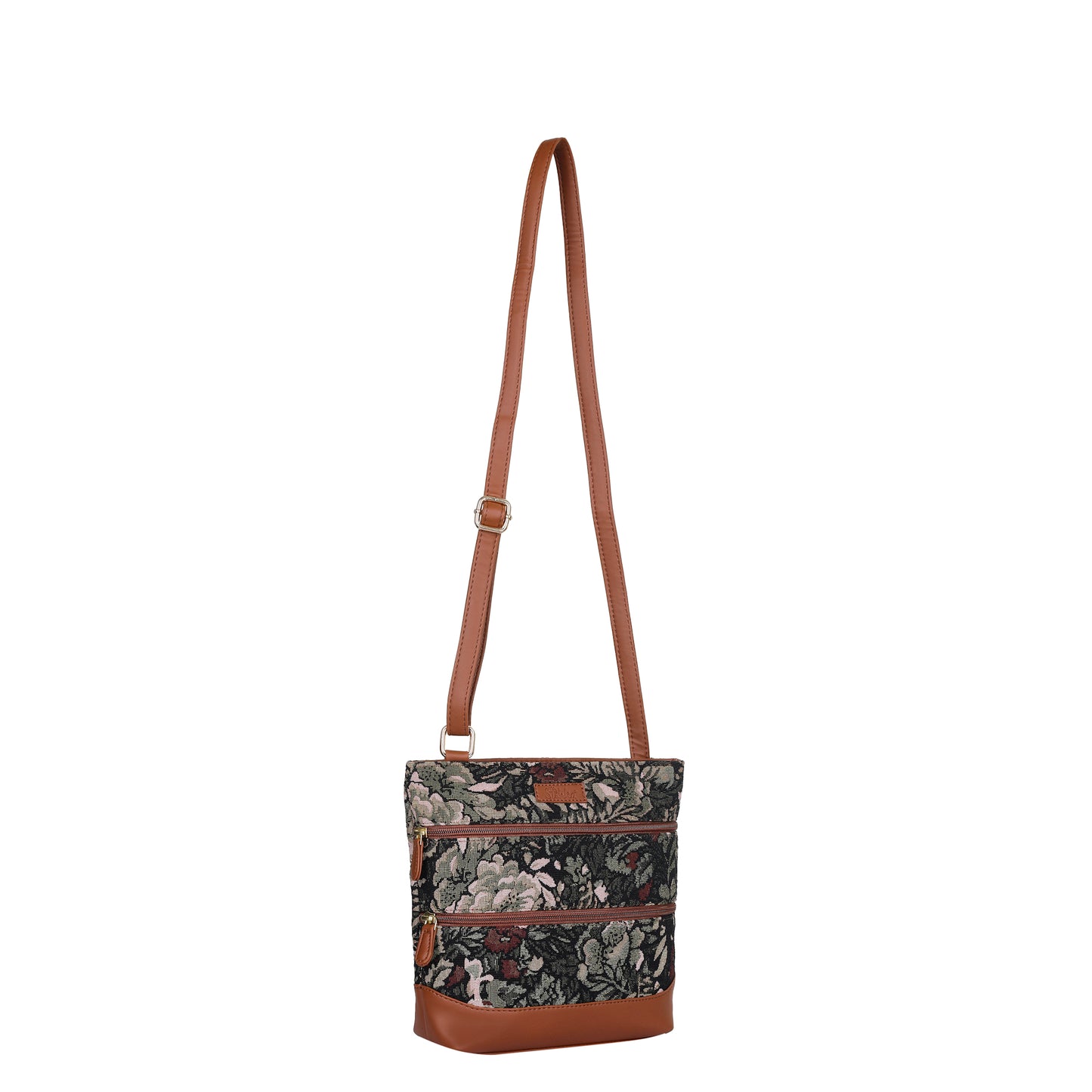 Women’s Vintage Tapestry Crossbody Sling Bag – Shoulder & Messenger Purse with with Vegan Leather Trim