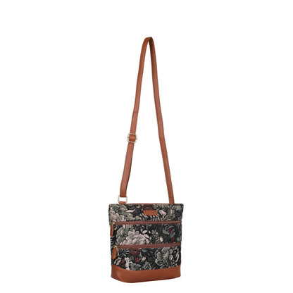 Women’s Vintage Tapestry Crossbody Sling Bag – Shoulder & Messenger Purse with with Vegan Leather Trim