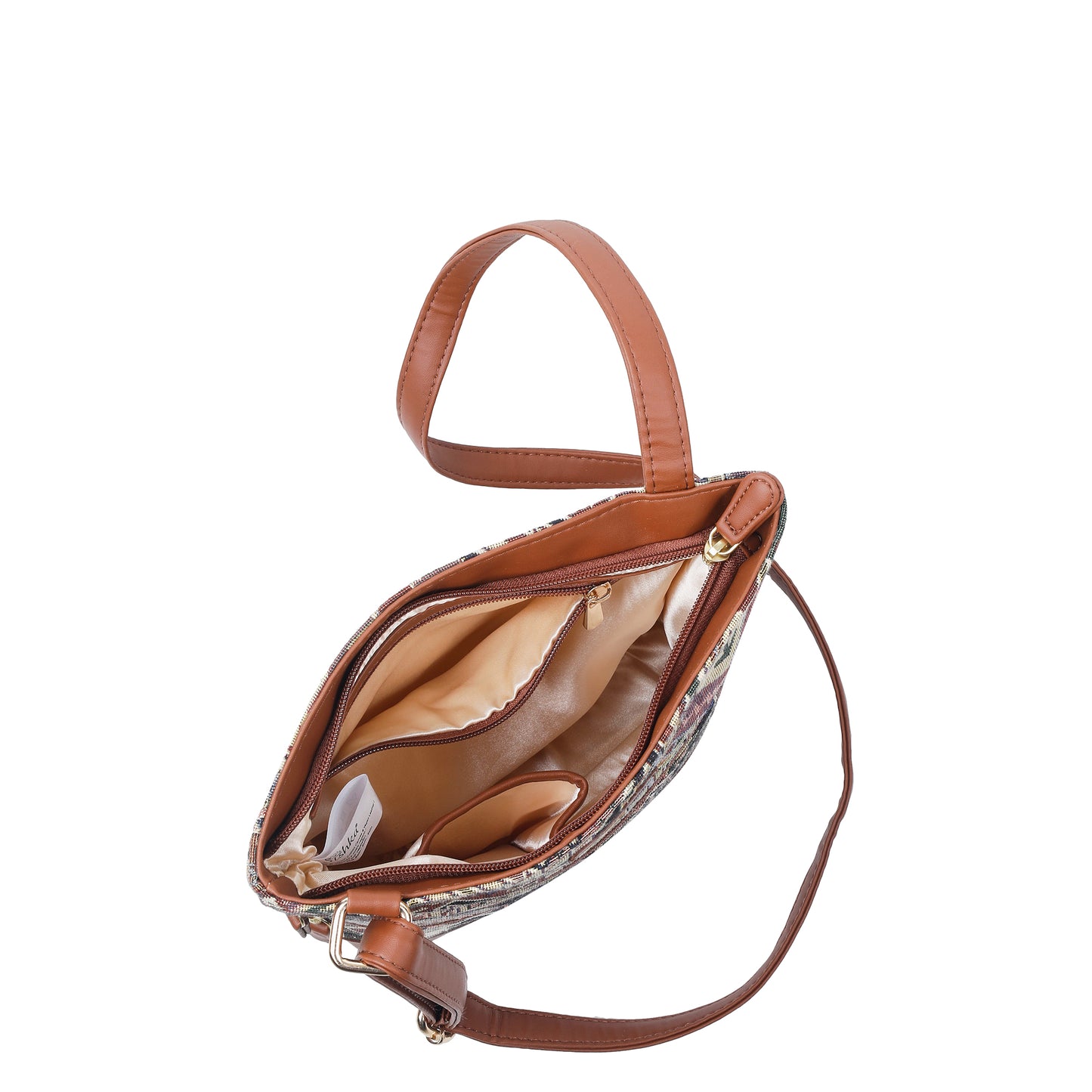 Geometric Tapestry Crossbody Sling – Women’s Messenger & Shoulder Bag with Vegan Leather Trim