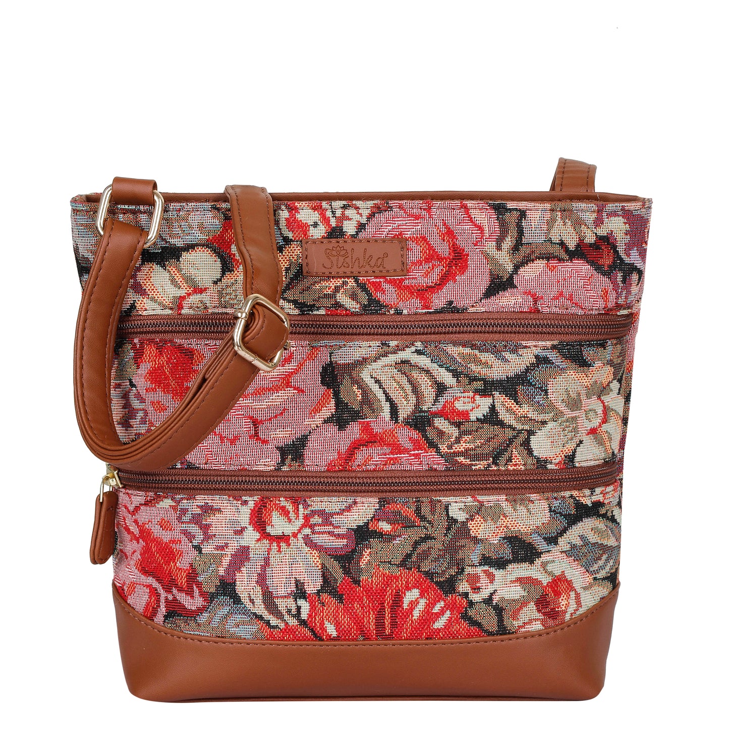 Floral Tapestry Crossbody Sling Bag – Women’s Shoulder & Messenger Purse with Vegan Leather Trim