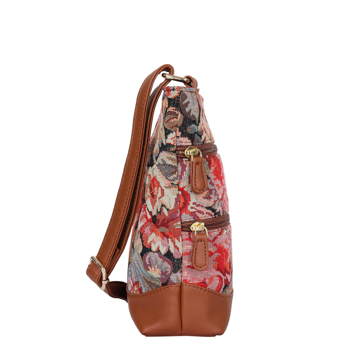 Floral Tapestry Crossbody Sling Bag – Women’s Shoulder & Messenger Purse with Vegan Leather Trim
