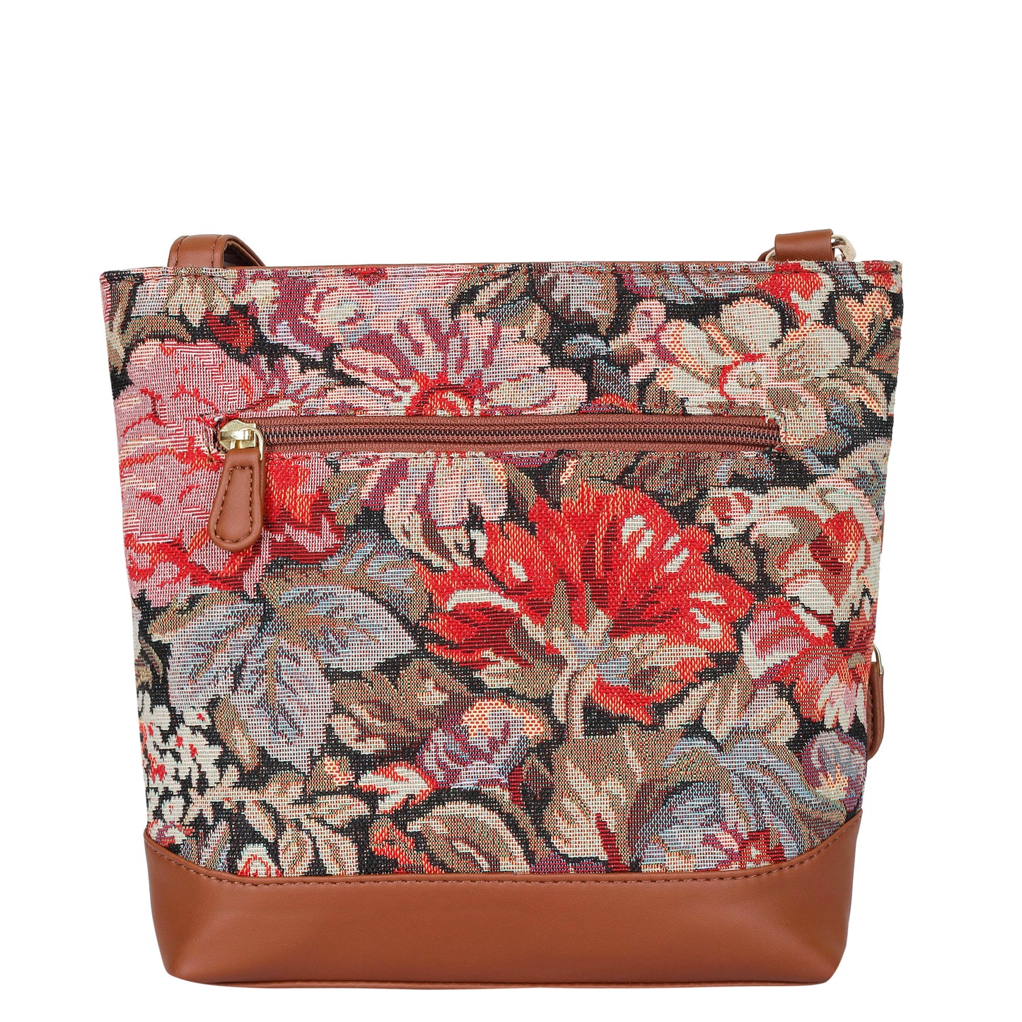 Floral Tapestry Crossbody Sling Bag – Women’s Shoulder & Messenger Purse with Vegan Leather Trim
