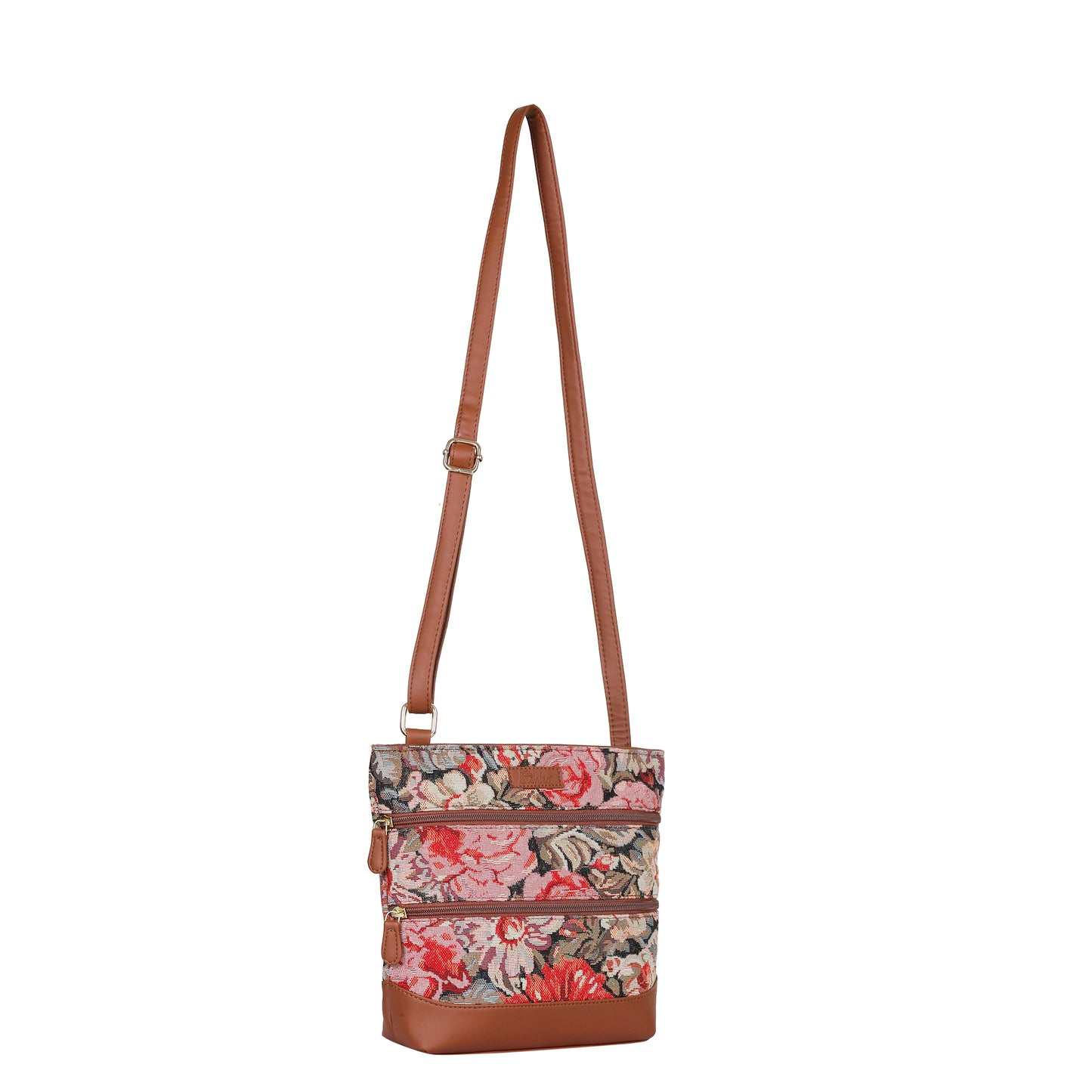 Floral Tapestry Crossbody Sling Bag – Women’s Shoulder & Messenger Purse with Vegan Leather Trim