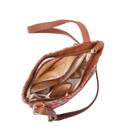 Floral Tapestry Crossbody Sling Bag – Women’s Shoulder & Messenger Purse with Vegan Leather Trim