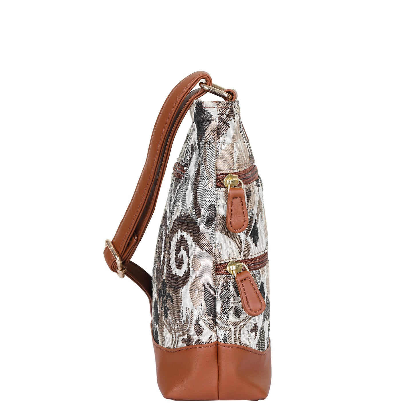 Women’s Abstract Design Tapestry Crossbody Sling Bag – Shoulder & Messenger Purse with Vegan Leather Trim