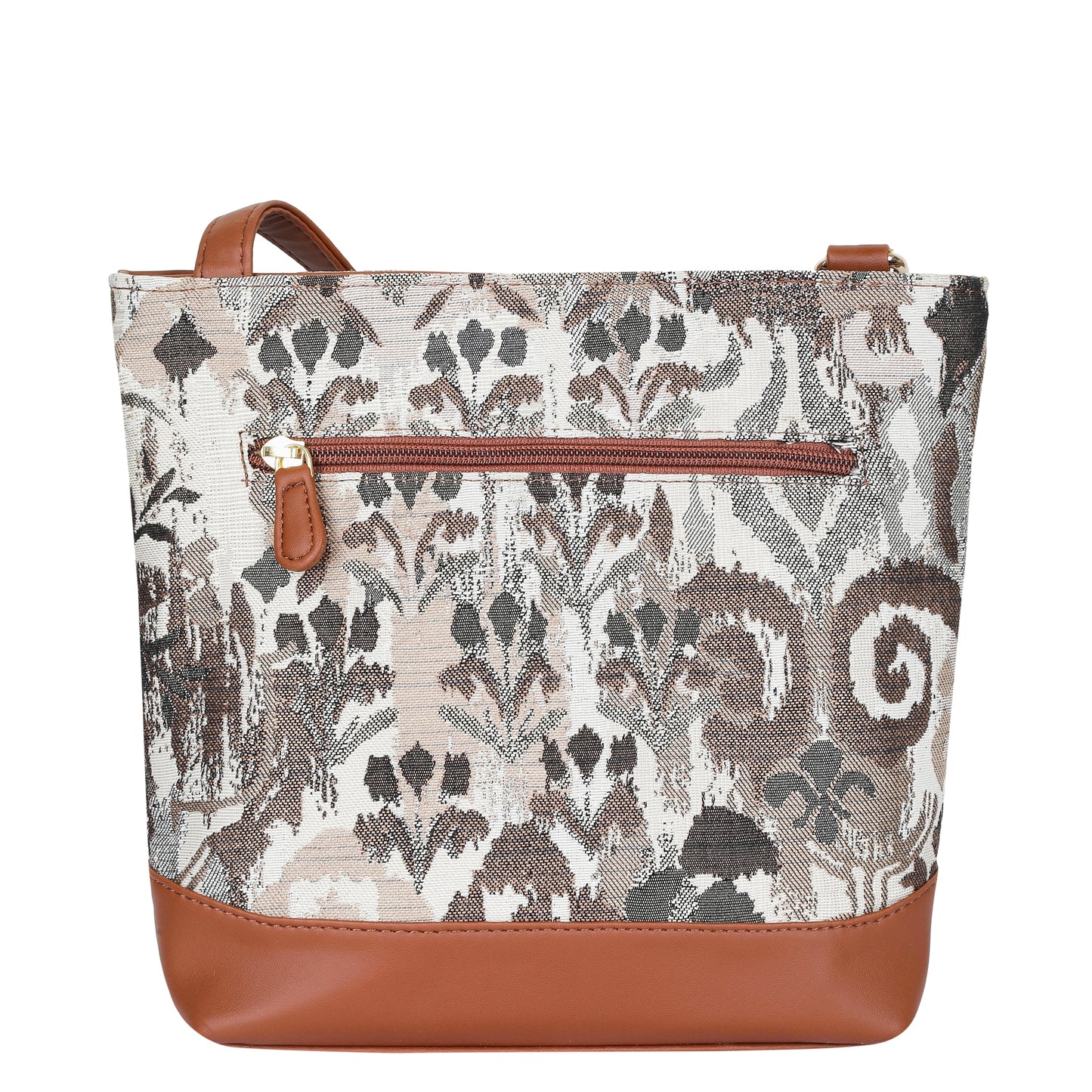 Women’s Abstract Design Tapestry Crossbody Sling Bag – Shoulder & Messenger Purse with Vegan Leather Trim