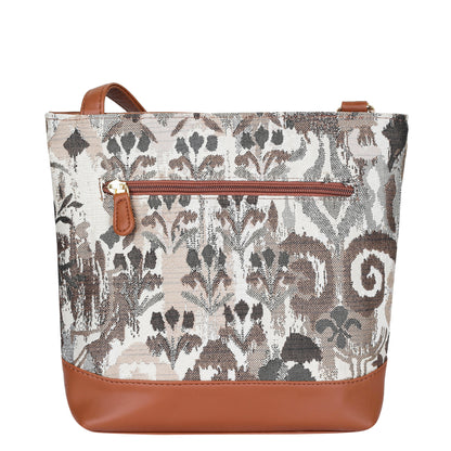 Women’s Abstract Design Tapestry Crossbody Sling Bag – Shoulder & Messenger Purse with Vegan Leather Trim