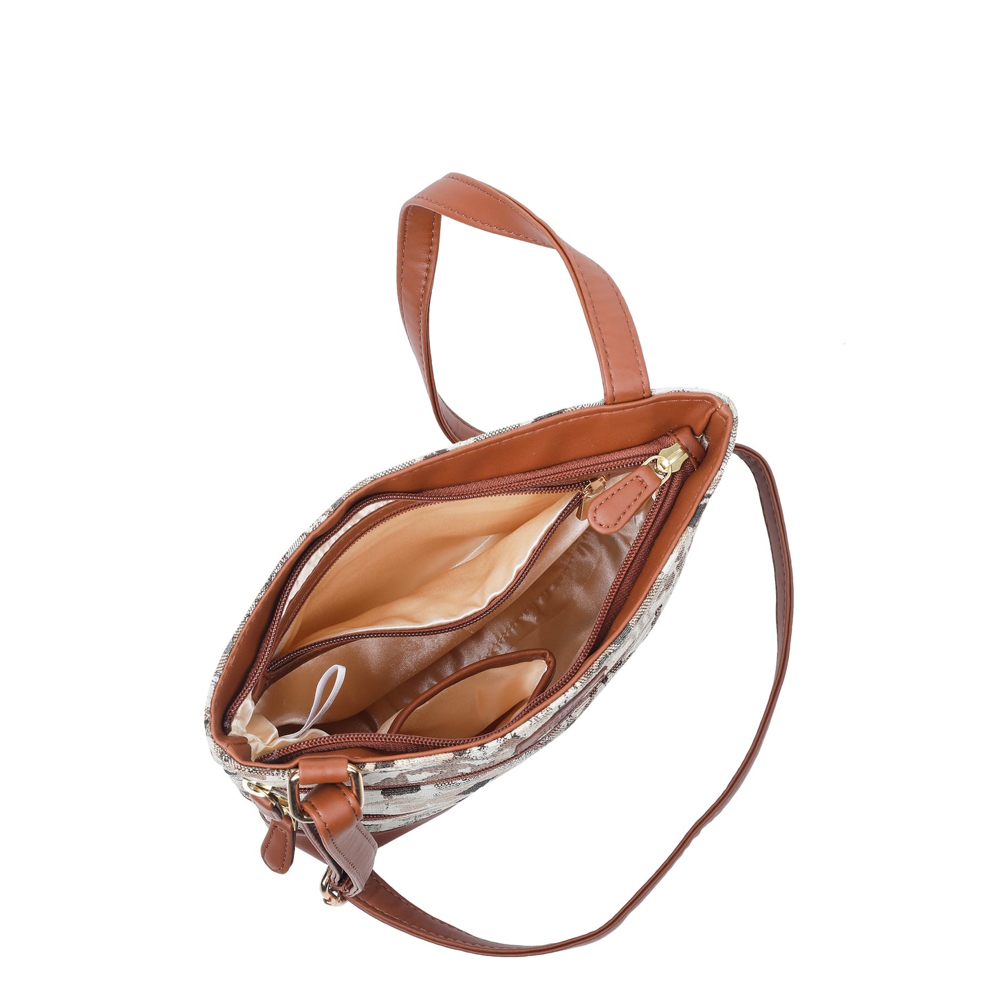 Women’s Abstract Design Tapestry Crossbody Sling Bag – Shoulder & Messenger Purse with Vegan Leather Trim