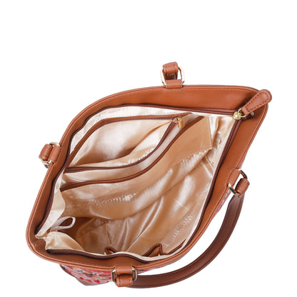 Women Floral Tapestry Tote Bag – Vegan Leather-Trimmed Shoulder Handbag with Top Handle for Daily Use