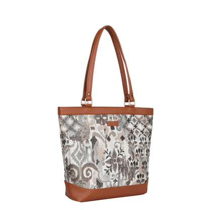 Women’s Abstract Pattern Tapestry Tote Bag – Satchel Purse with Top Handle & Shoulder Strap with Vegan Leather Trim for Daily Use