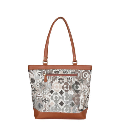 Women’s Abstract Pattern Tapestry Tote Bag – Satchel Purse with Top Handle & Shoulder Strap with Vegan Leather Trim for Daily Use