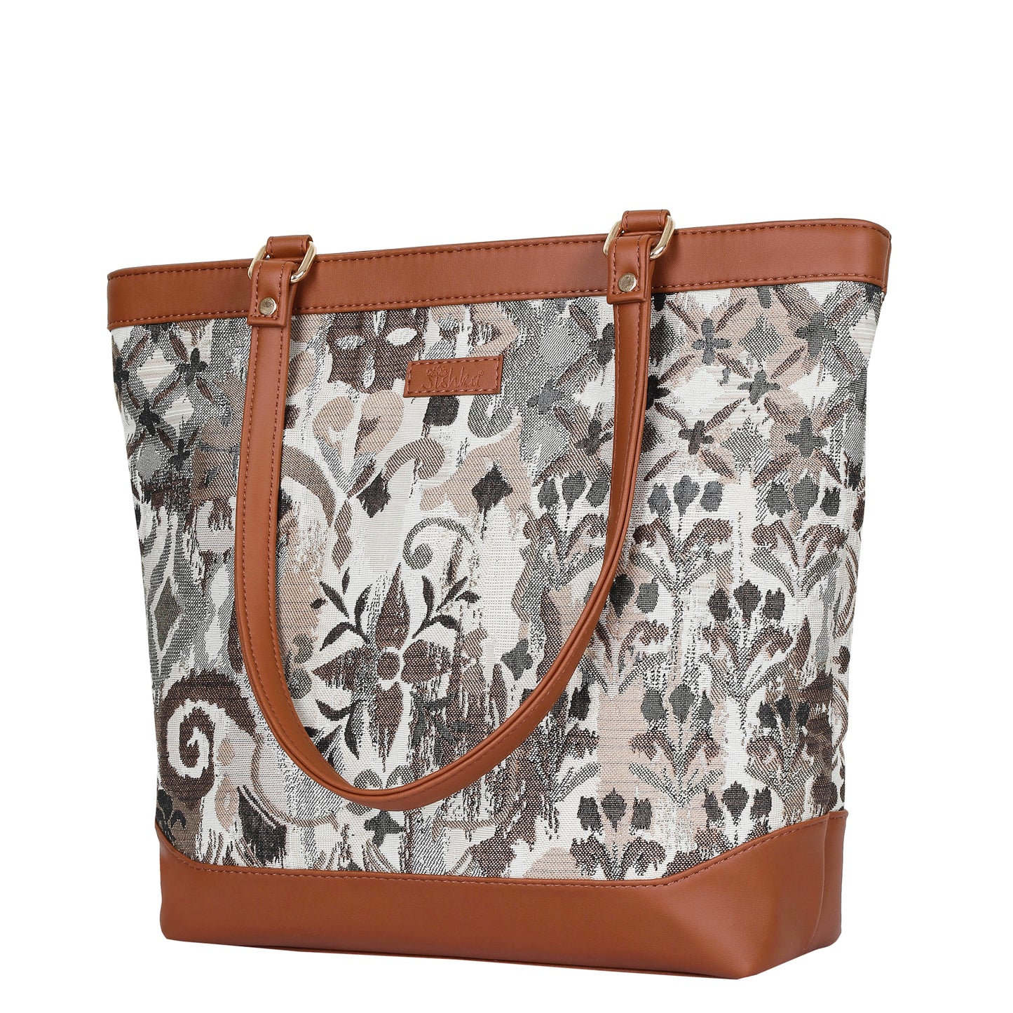 Women’s Abstract Pattern Tapestry Tote Bag – Satchel Purse with Top Handle & Shoulder Strap with Vegan Leather Trim for Daily Use