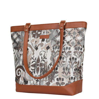 Women’s Abstract Pattern Tapestry Tote Bag – Satchel Purse with Top Handle & Shoulder Strap with Vegan Leather Trim for Daily Use