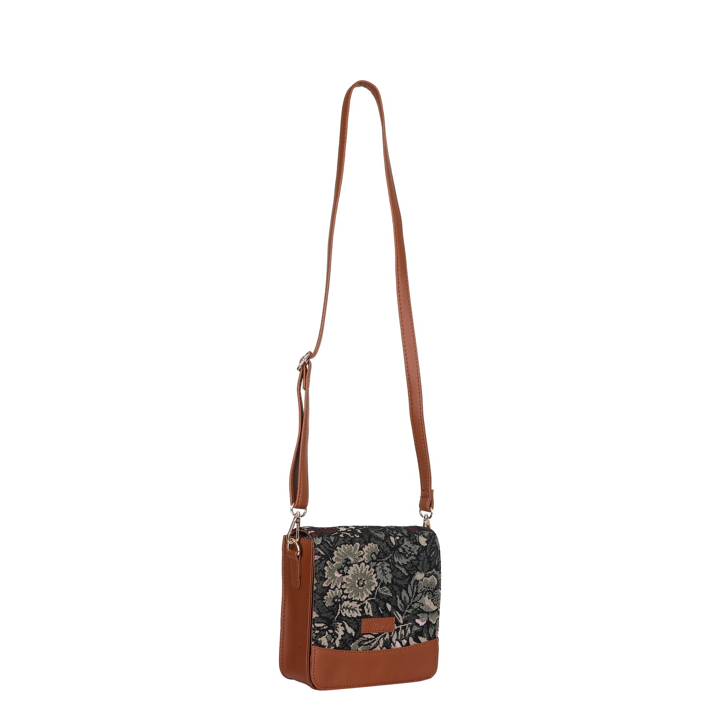 Vintage Tapestry Crossbody Bag – Women Sling Shoulder Purse with Vegan Leather Trim Handle