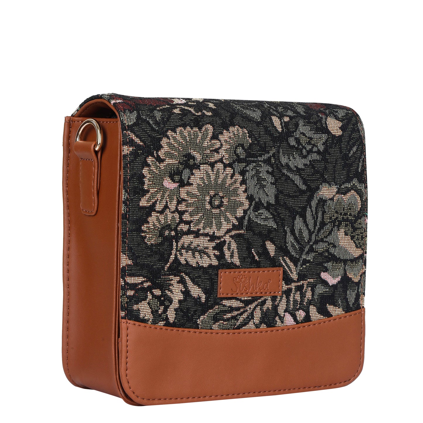 Vintage Tapestry Crossbody Bag – Women Sling Shoulder Purse with Vegan Leather Trim Handle