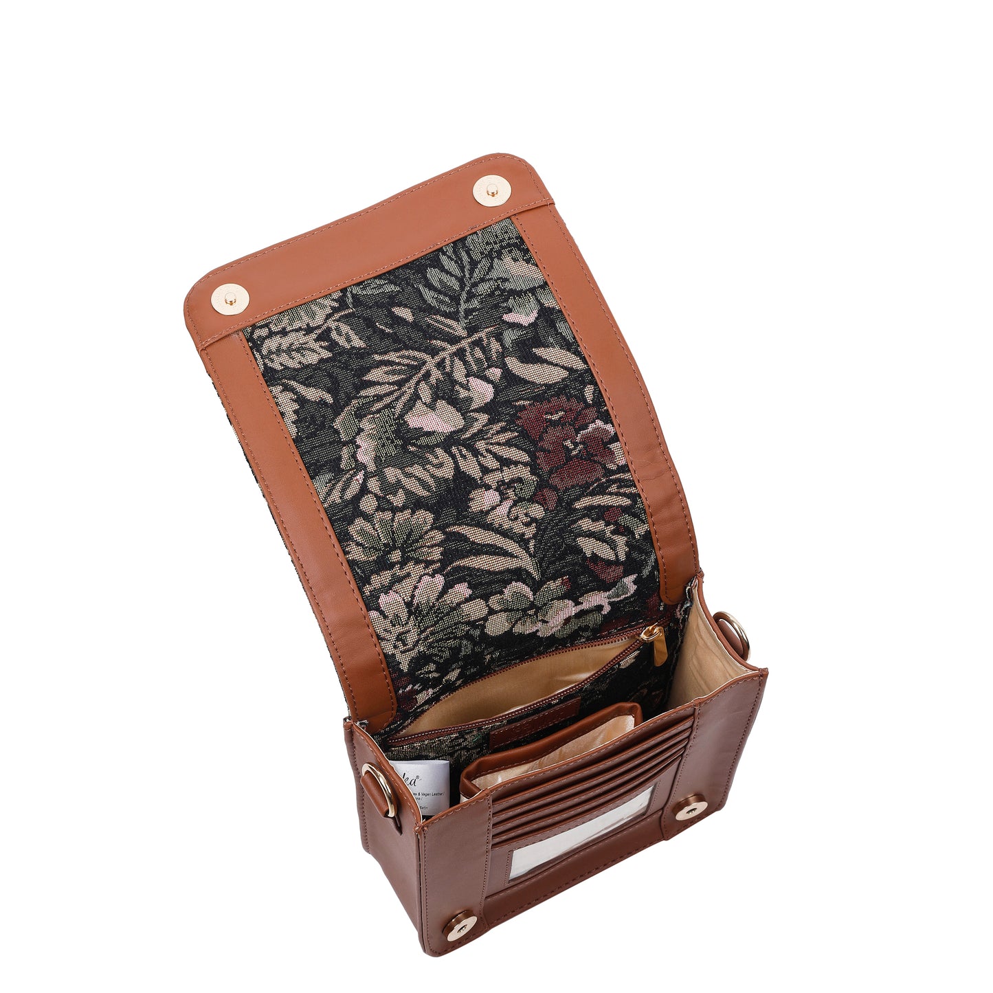 Vintage Tapestry Crossbody Bag – Women Sling Shoulder Purse with Vegan Leather Trim Handle