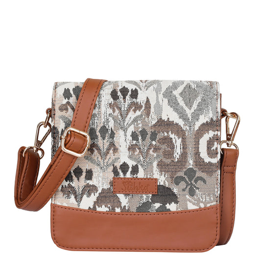 Women’s Abstract Tapestry Crossbody Sling Bag – Women Shoulder Purse with Vegan Leather Trim
