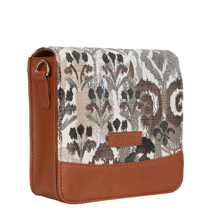 Women’s Abstract Tapestry Crossbody Sling Bag – Women Shoulder Purse with Vegan Leather Trim