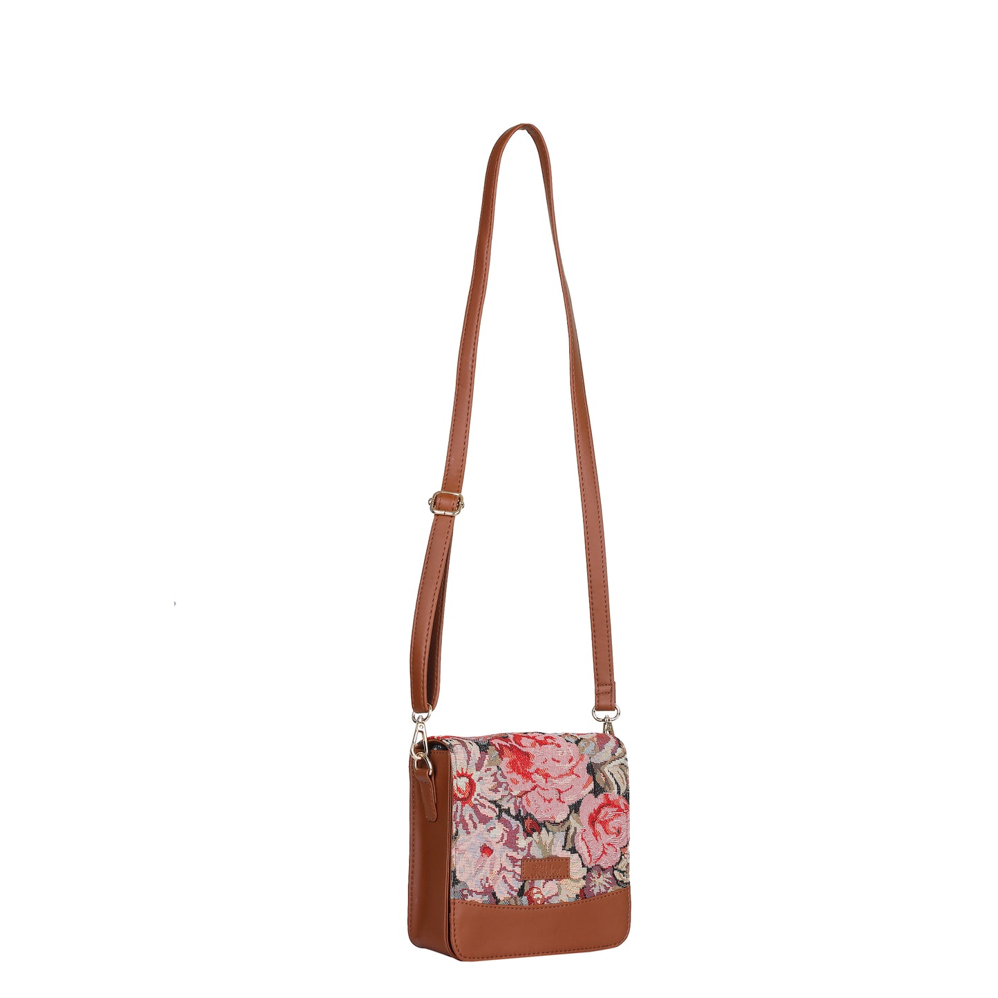 Floral Tapestry Crossbody Bag – Women Sling Shoulder Purse with Vegan Leather Trim
