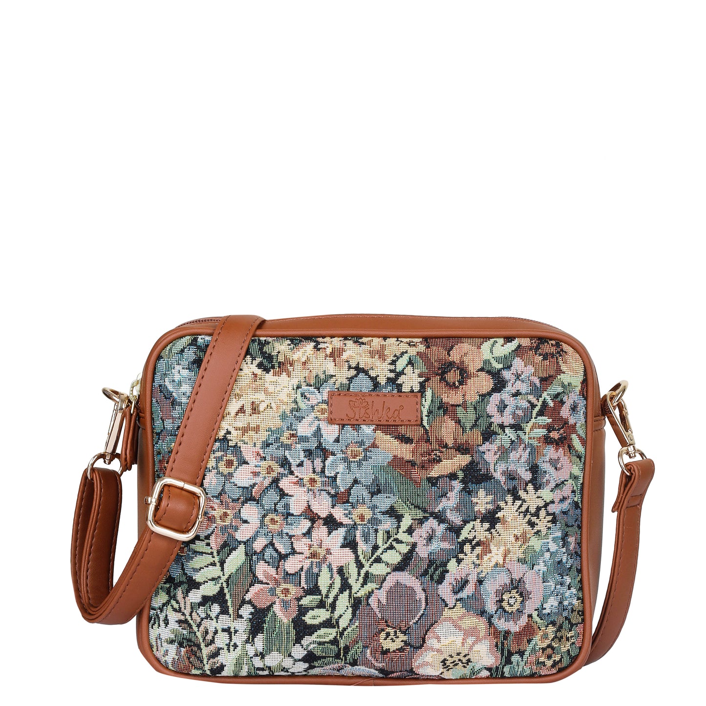 Women’s Botanical Tapestry Crossbody Purse – Messenger & Shoulder Bag with Vegan Leather Trim Handle