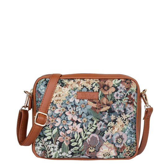 Women’s Botanical Tapestry Crossbody Purse – Messenger & Shoulder Bag with PU Leather Accents for Everyday Carry