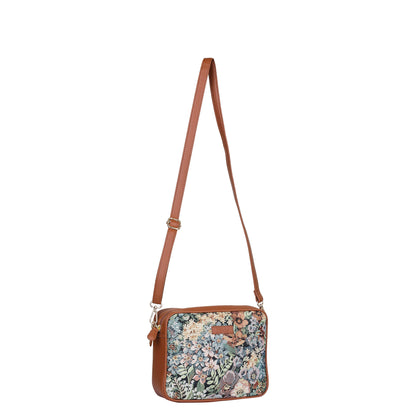 Women’s Botanical Tapestry Crossbody Purse – Messenger & Shoulder Bag with Vegan Leather Trim Handle