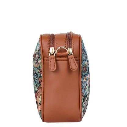 Women’s Botanical Tapestry Crossbody Purse – Messenger & Shoulder Bag with Vegan Leather Trim Handle