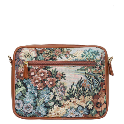 Women’s Botanical Tapestry Crossbody Purse – Messenger & Shoulder Bag with Vegan Leather Trim Handle