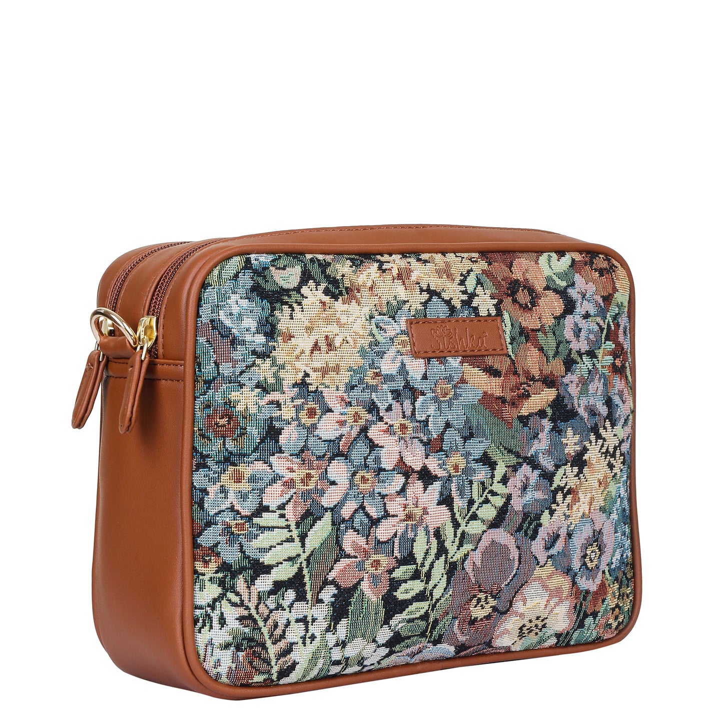 Women’s Botanical Tapestry Crossbody Purse – Messenger & Shoulder Bag with Vegan Leather Trim Handle