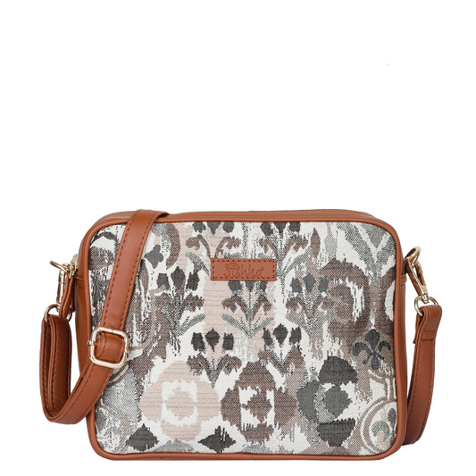 Women’s Abstract Pattern Tapestry Messenger Satchel – PU Leather Crossbody Bag with Detachable Strap for Casual & Daily Wear