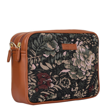 Women’s Vintage Tapestry Messenger Bag – Vegan Leather Crossbody & Shoulder Purse for Travel & Daily Use