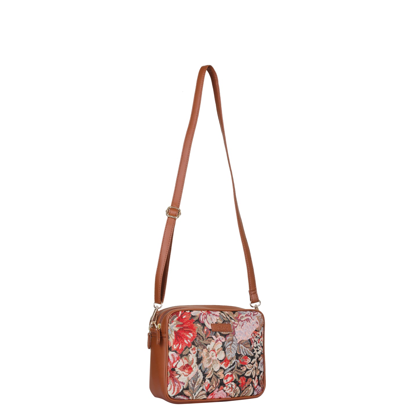 Floral Tapestry Messenger Bag – Women Crossbody Sling with Vegan Leather Trim Handle