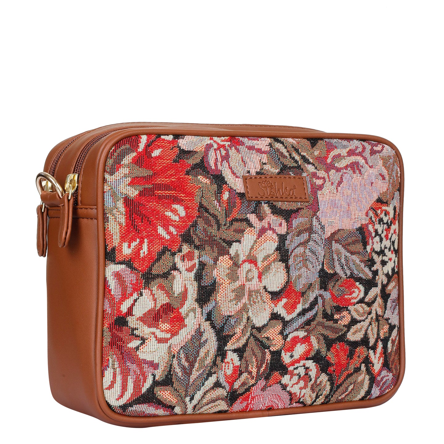 Floral Tapestry Messenger Bag – Women Crossbody Sling with Vegan Leather Trim Handle