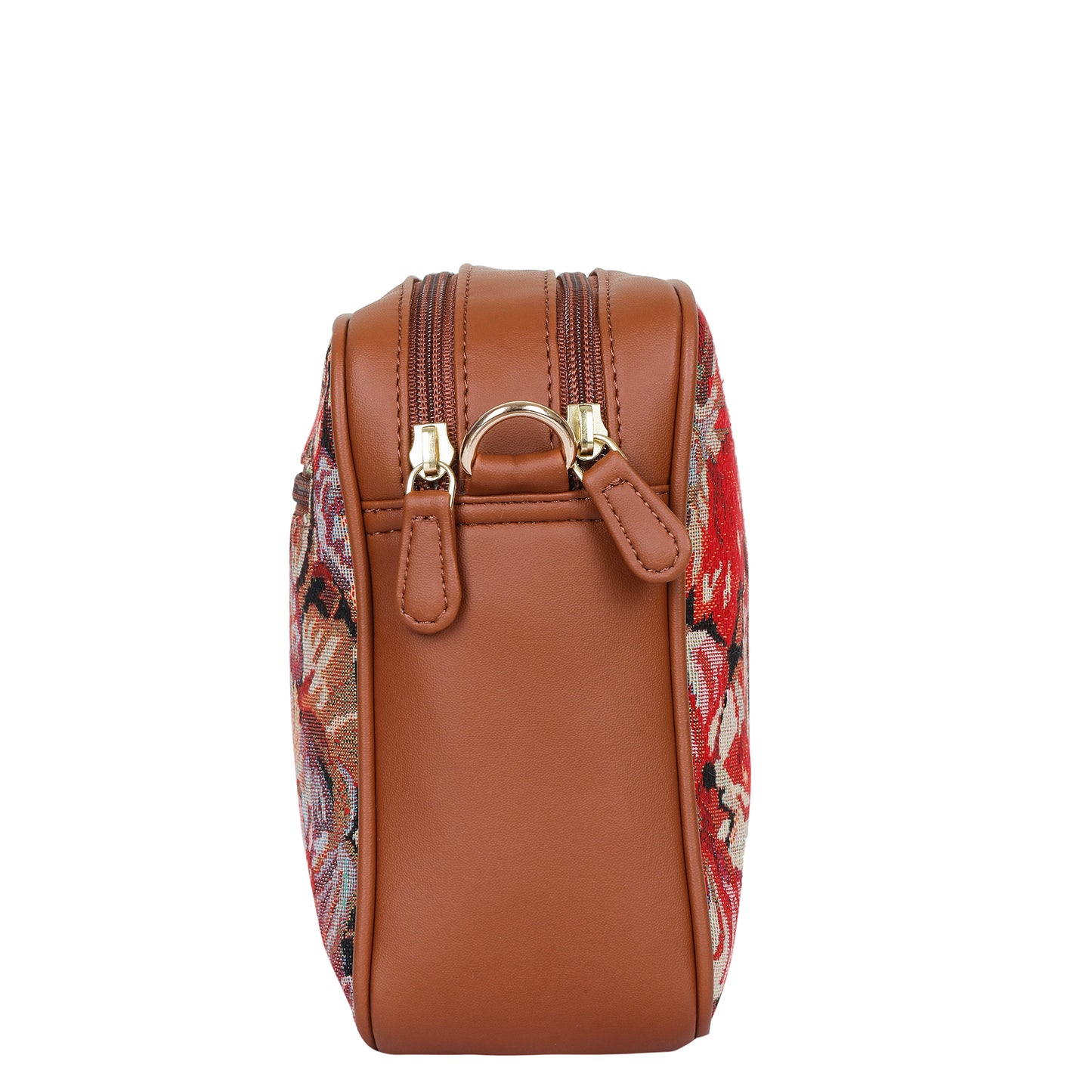 Floral Tapestry Messenger Bag – Women Crossbody Sling with Vegan Leather Trim Handle