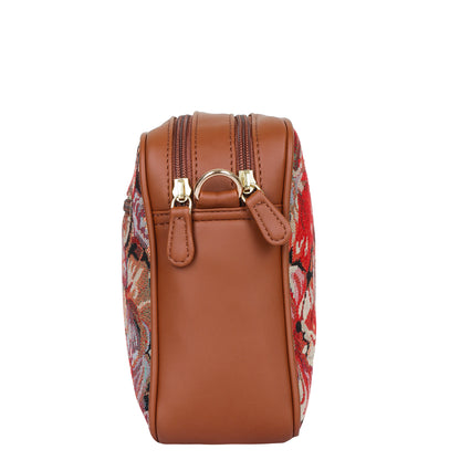 Floral Tapestry Messenger Bag – Women Crossbody Sling with Vegan Leather Trim Handle