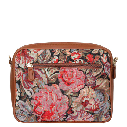 Floral Tapestry Messenger Bag – Women Crossbody Sling with Vegan Leather Trim Handle