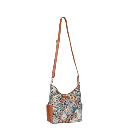 Botanical Tapestry Hobo Bag – Women vegan leather -Trimmed Shoulder & Crossbody Purse