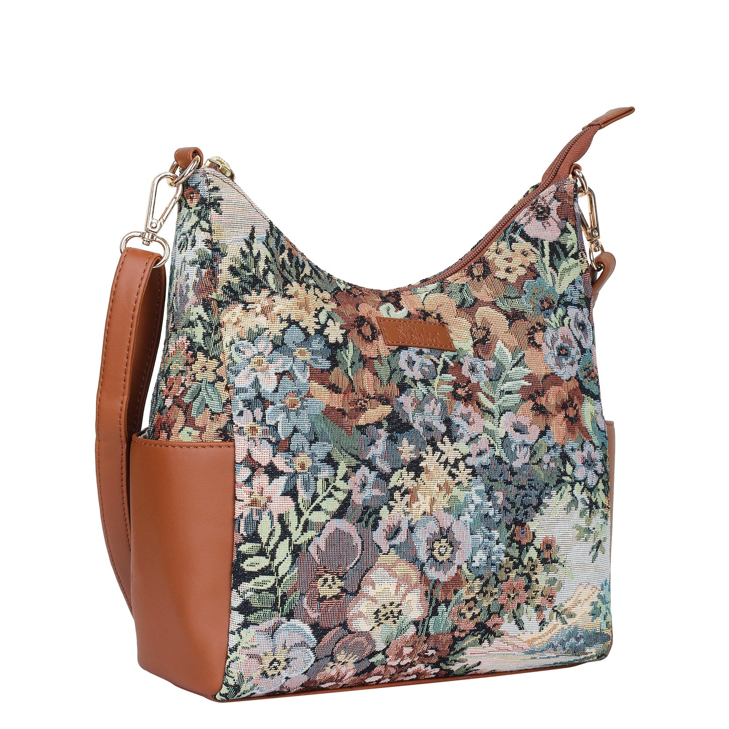 Botanical Tapestry Hobo Bag – Women vegan leather -Trimmed Shoulder & Crossbody Purse