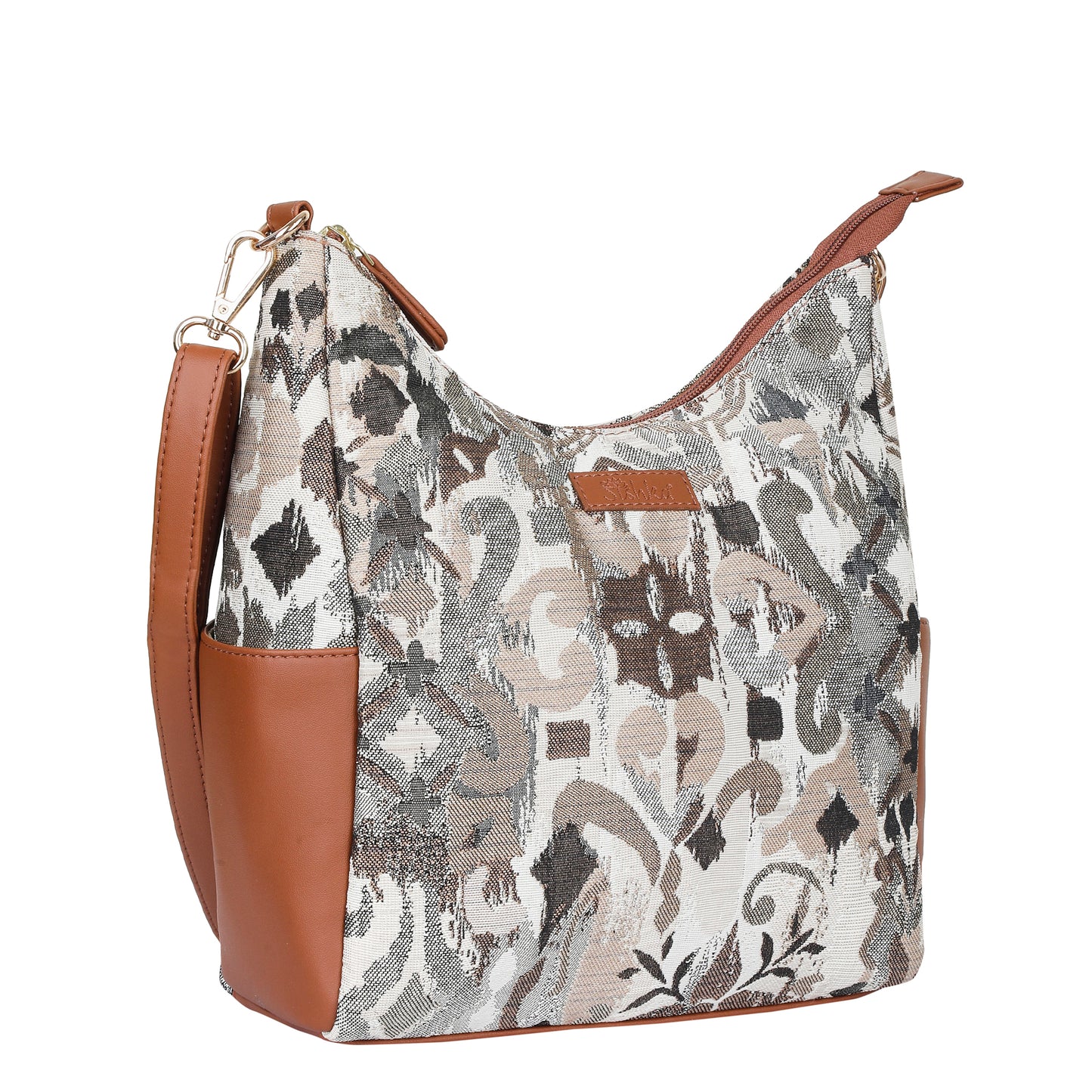Wholesale Abstract Tapestry Hobo Crossbody Bag – Women Shoulder Sling Handbag with vegan leather Trim