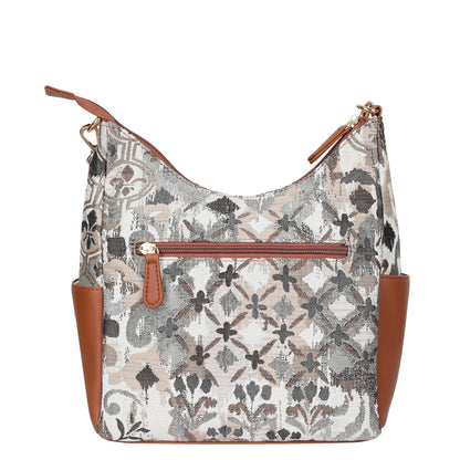 Wholesale Abstract Tapestry Hobo Crossbody Bag – Women Shoulder Sling Handbag with vegan leather Trim