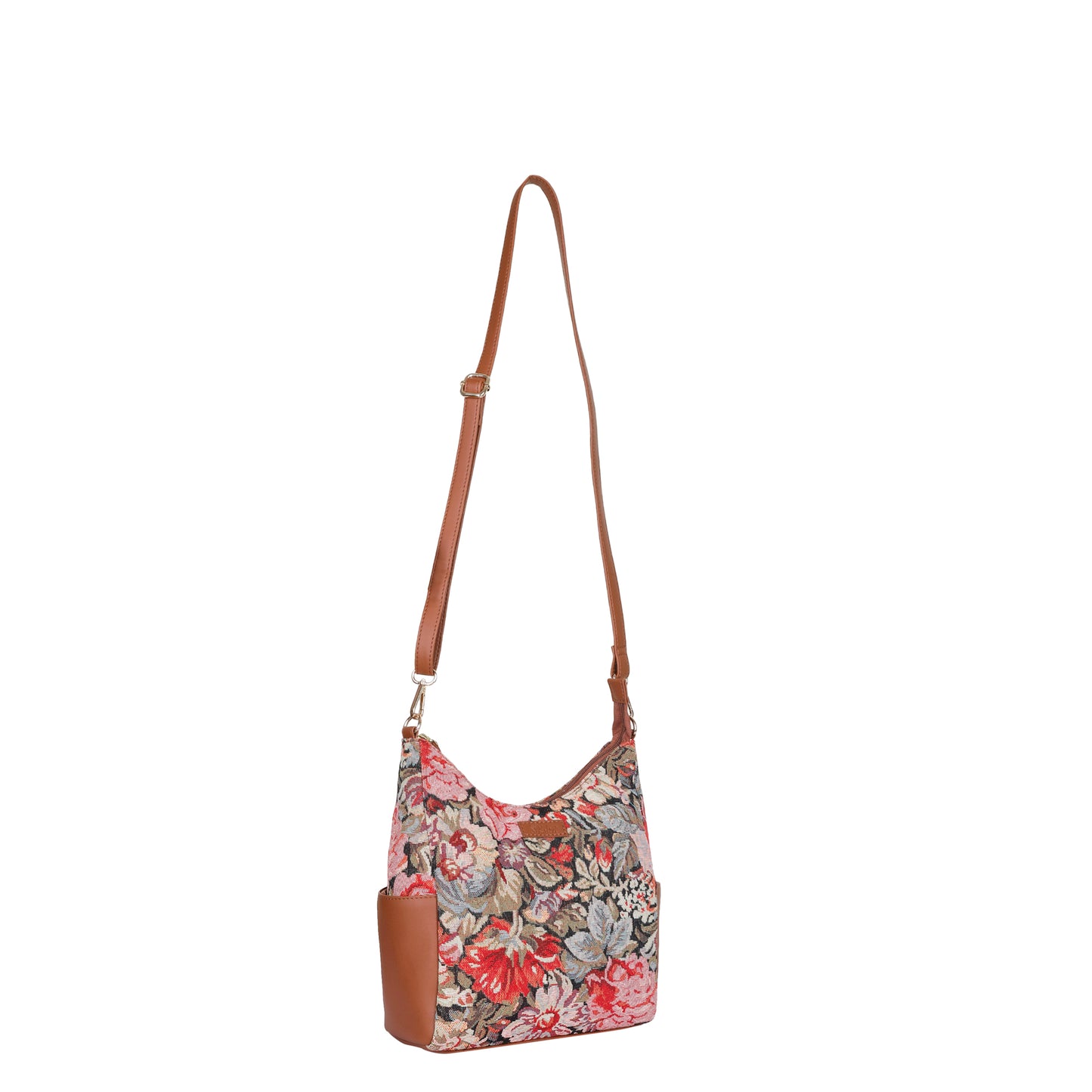 Women's Floral Tapestry Hobo Bag | Stylish vegan leather-Trimmed Shoulder & Crossbody Purse for Daily Essentials