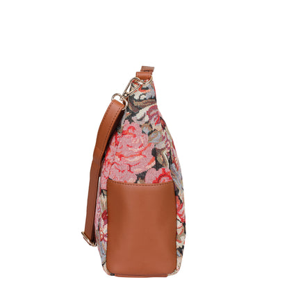 Women's Floral Tapestry Hobo Bag | Stylish vegan leather-Trimmed Shoulder & Crossbody Purse for Daily Essentials