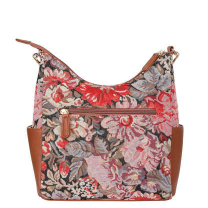 Women's Floral Tapestry Hobo Bag | Stylish vegan leather-Trimmed Shoulder & Crossbody Purse for Daily Essentials