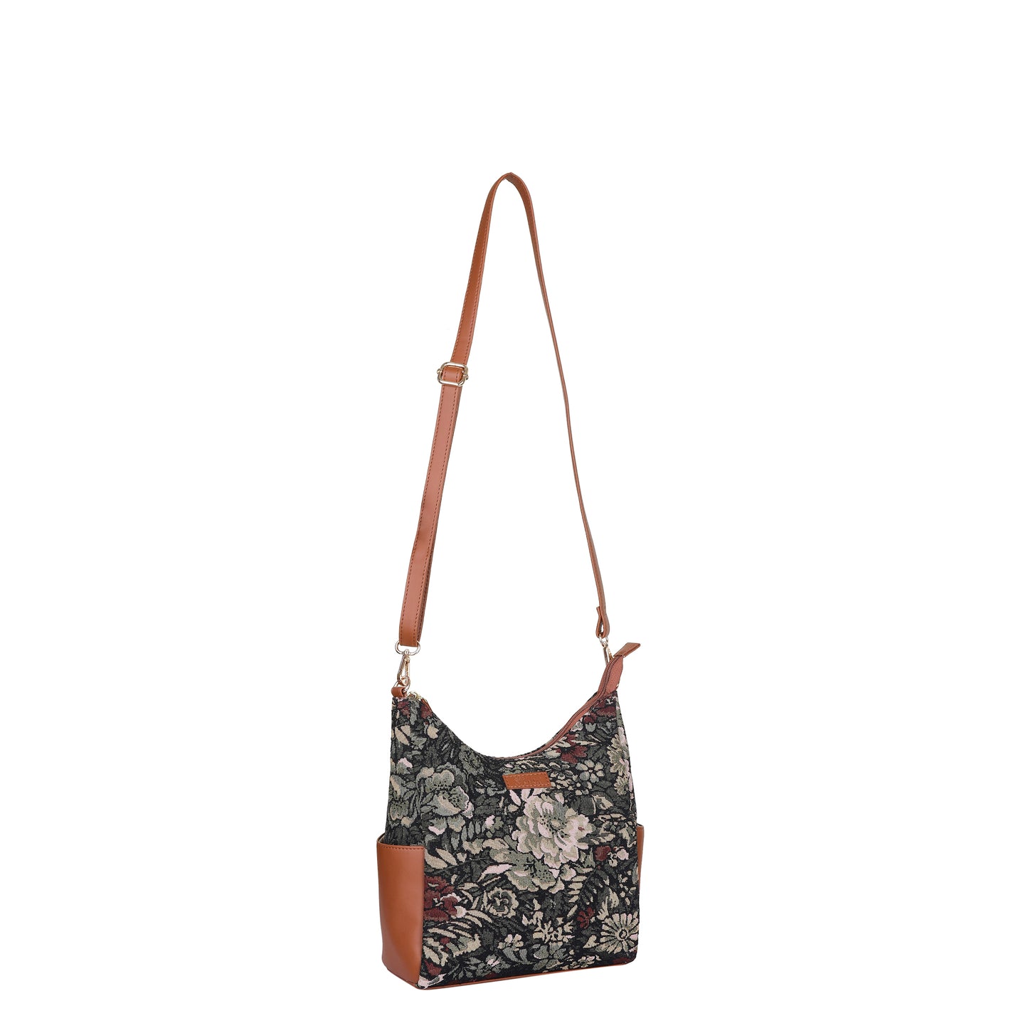 Women's Hobo Bag in Vintage Tapestry Fabric Pattern | Vegan leather-Trim Crossbody Sling & Shoulder Purse