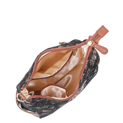 Women's Hobo Bag in Vintage Tapestry Fabric Pattern | Vegan leather-Trim Crossbody Sling & Shoulder Purse