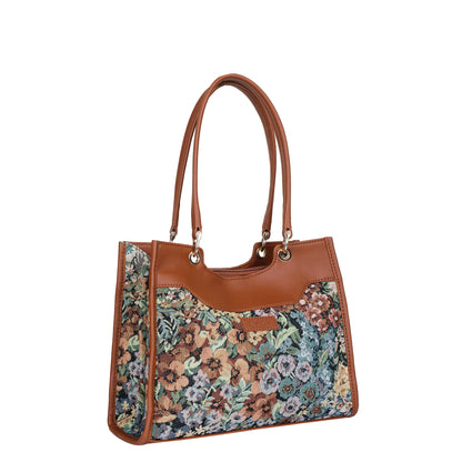 Wholesale Women Botanical Tapestry Satchel Bag – Vegan Leather Trimmed Handbag, Crossbody & Shoulder Purse