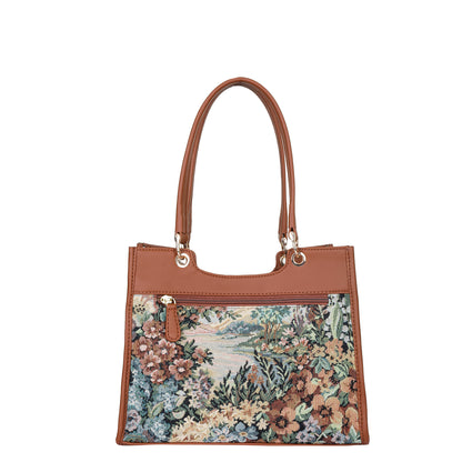 Wholesale Women Botanical Tapestry Satchel Bag – Vegan Leather Trimmed Handbag, Crossbody & Shoulder Purse