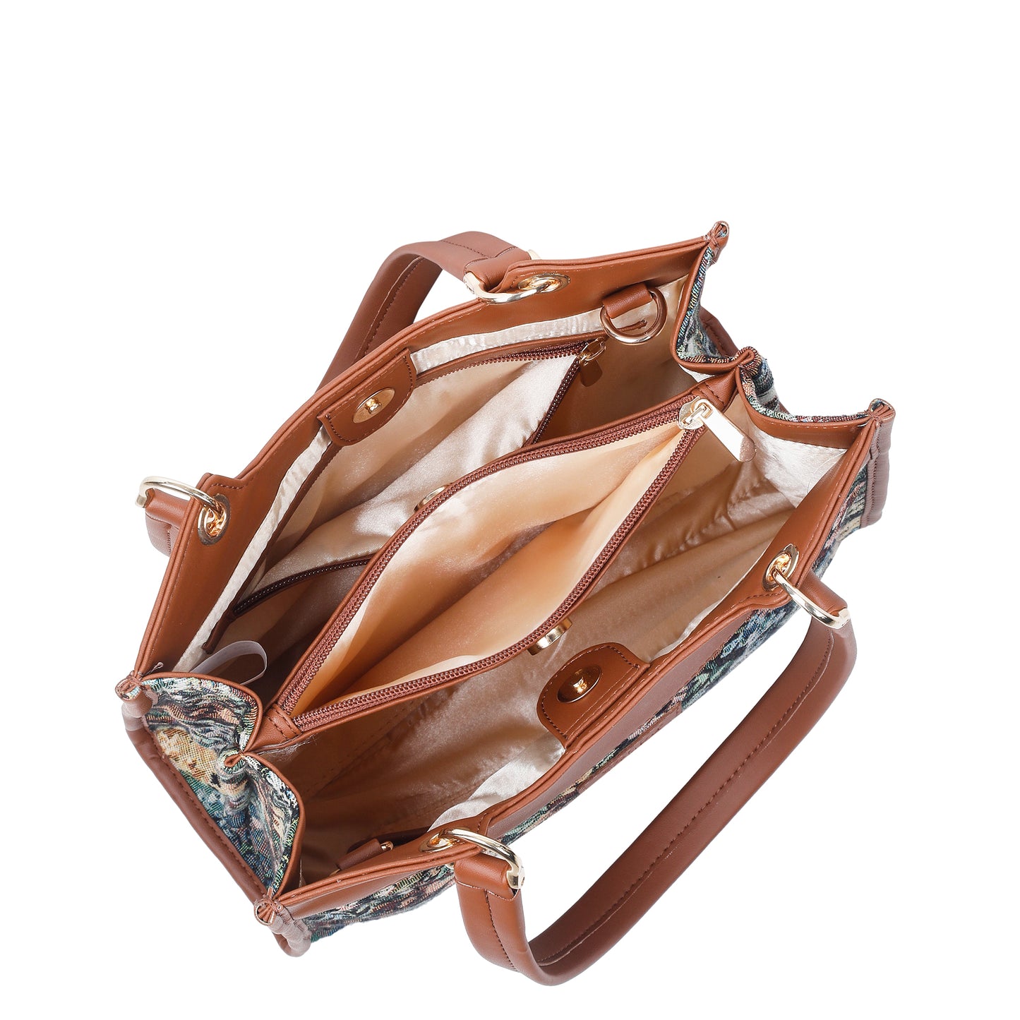 Wholesale Women Botanical Tapestry Satchel Bag – Vegan Leather Trimmed Handbag, Crossbody & Shoulder Purse